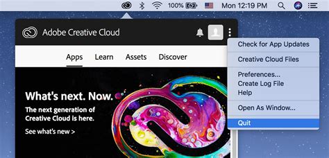 Quit Adobe Creative Cloud